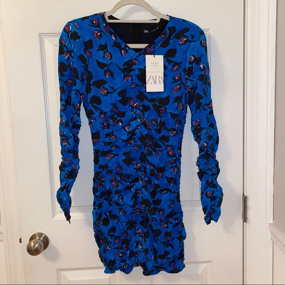 NWT Zara draped blue floral print mini dress - Picture 12 of 13